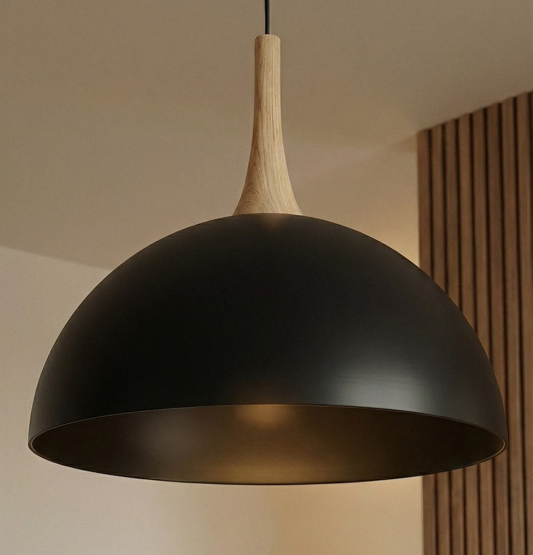 Hanglamp gepoedercoat staal en hout Nautica, zwart, Scandinavisch, 40 x 40 cm, woonkamer en eetkamer