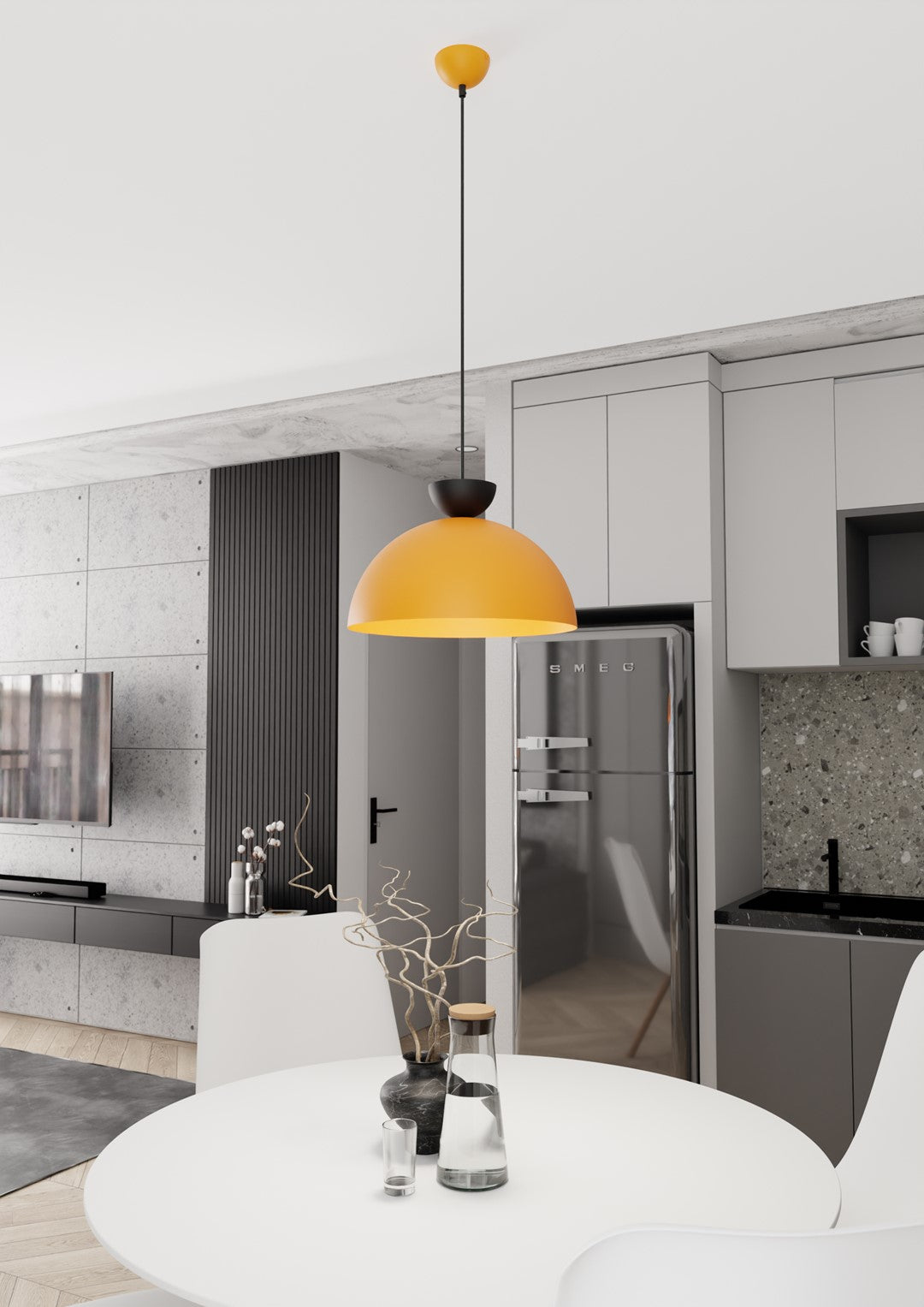 Hanglamp gepoedercoat staal industrieel Lunaro oranje met zwart, Ø 40 cm, voor eettafel of woonkamer