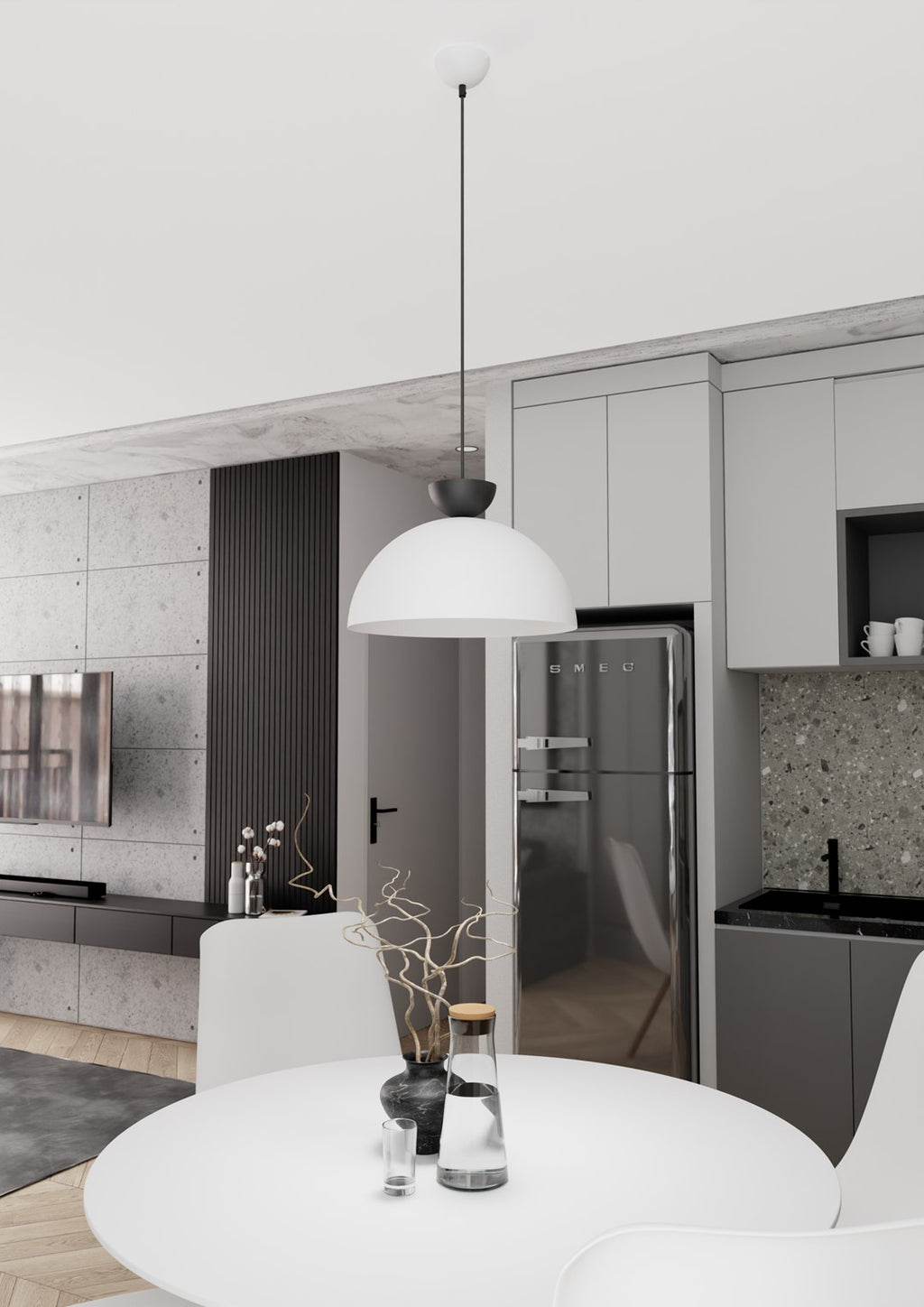 Hanglamp gepoedercoat staal Lunaro industrieel wit met zwart Ø 40 cm, verstelbare ophanging voor eettafel en woonkamer