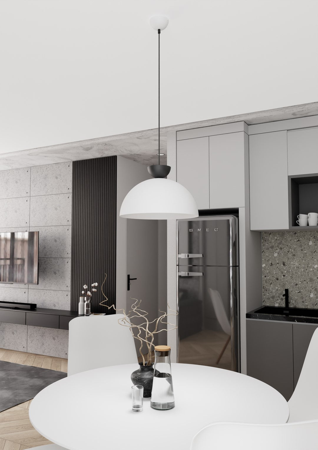 Hanglamp gepoedercoat staal Lunaro industrieel wit met zwart Ø 40 cm, verstelbare ophanging voor eettafel en woonkamer