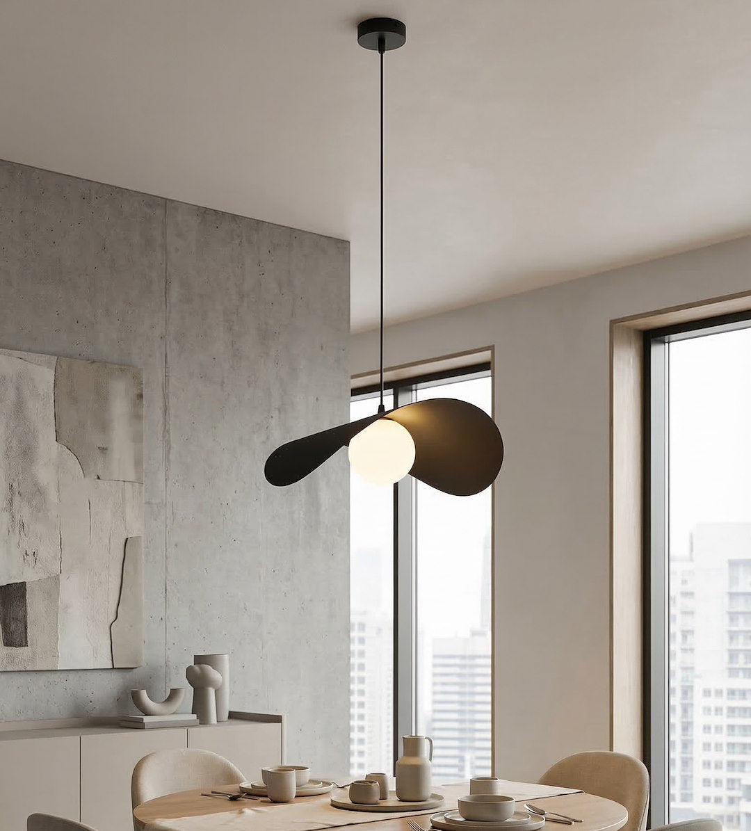 Hanglamp gepoedercoat staal en glas, Ritual, zwart, 40 x 40 cm, 1 lichtpunt voor eettafel en woonkamer