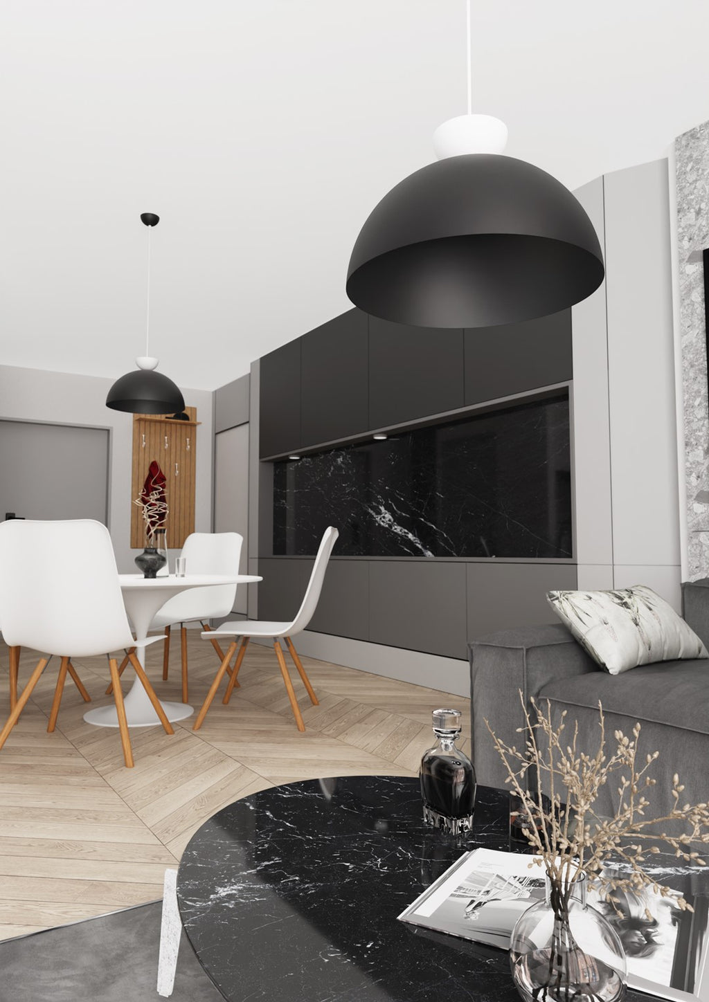 Hanglamp gepoedercoat staal Lunaro industrieel zwart en wit Ø 40 cm, voor eettafel en woonkamer