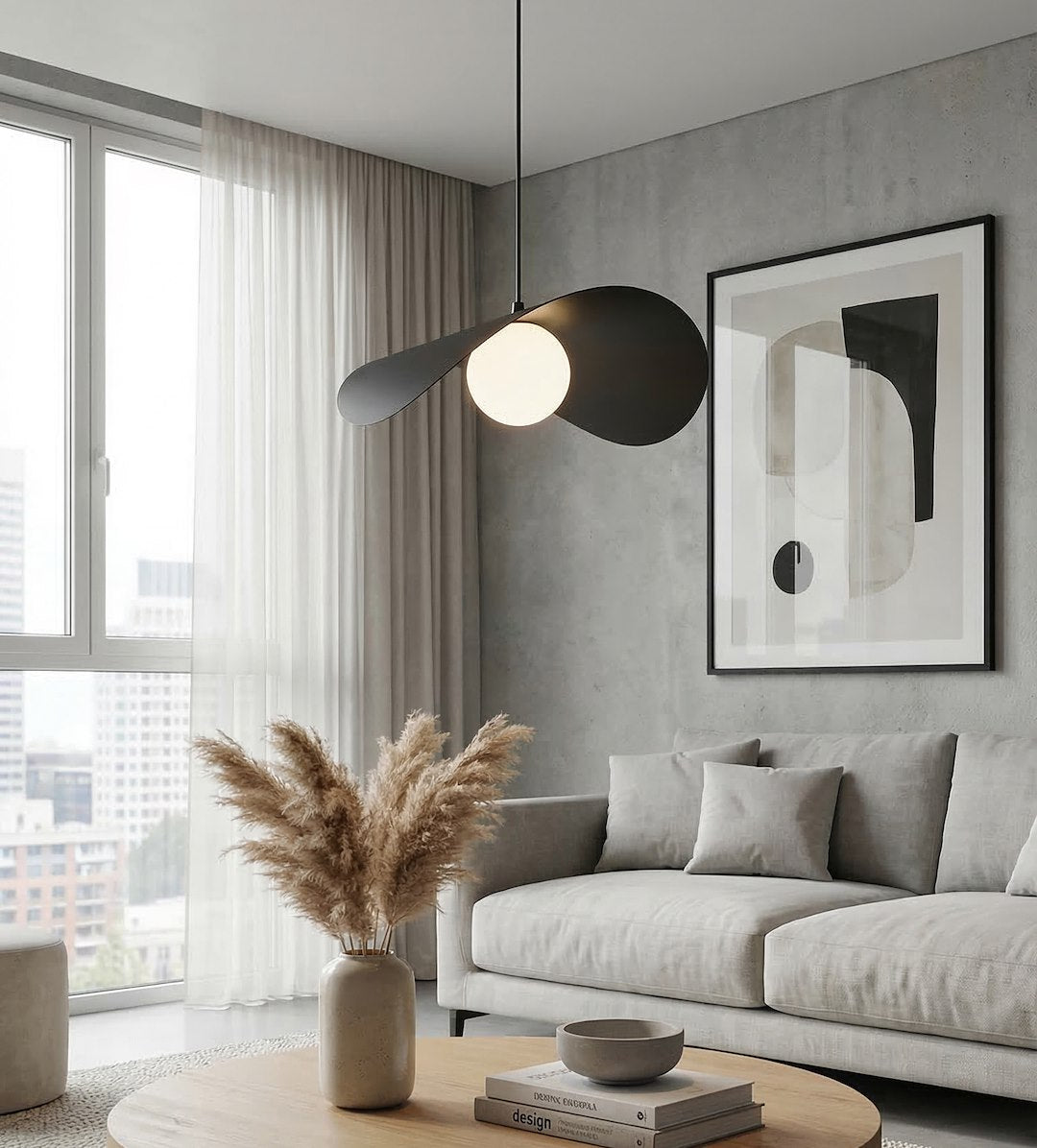 Hanglamp gepoedercoat staal en glas, Ritual, zwart, 40 x 40 cm, 1 lichtpunt voor eettafel en woonkamer