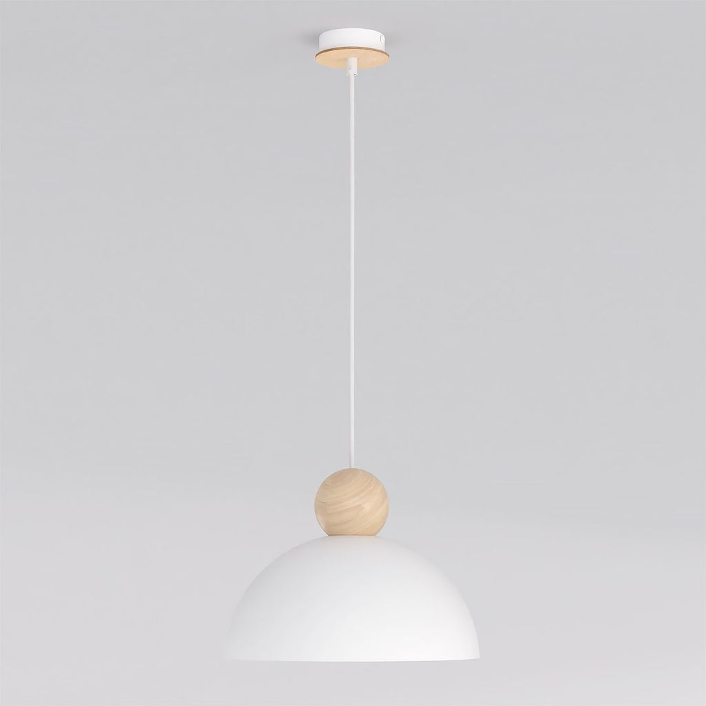 Hanglamp Kaki gepoedercoat staal en hout, Scandinavisch, wit, 30 x 30 cm, 1 fitting E27, voor lage plafonds