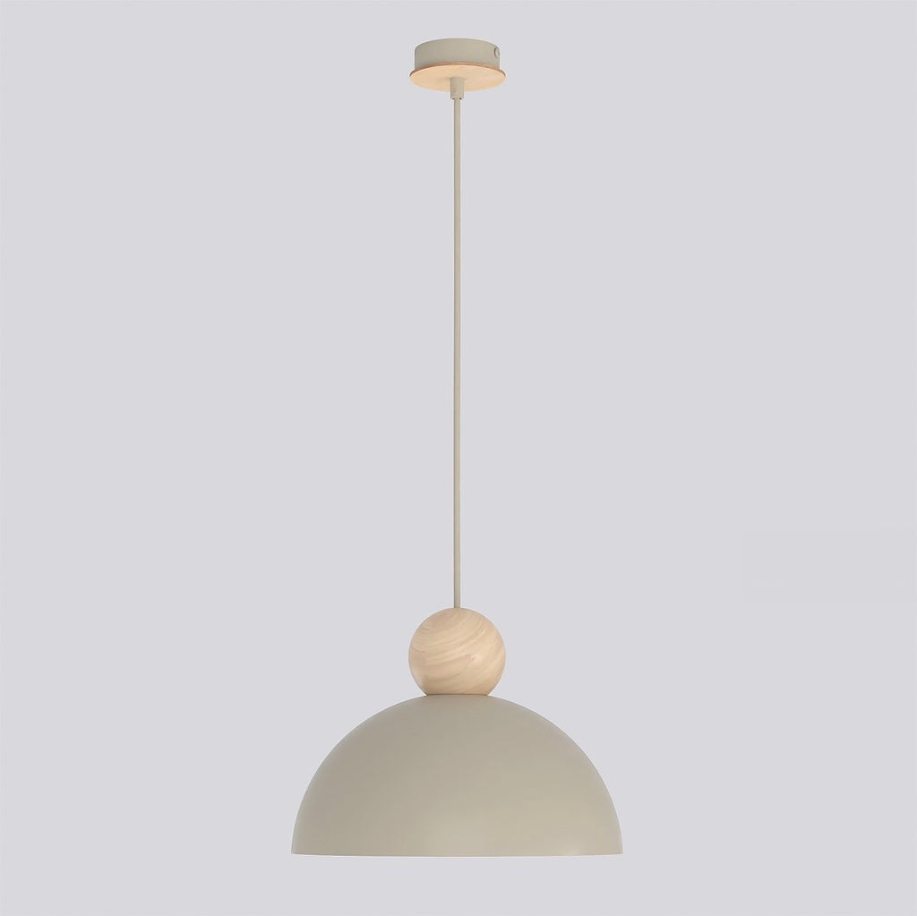 Hanglamp Kaki gepoedercoat staal en hout, Scandinavisch, beige, 1 lichtpunt, E27, verstelbare ophanging