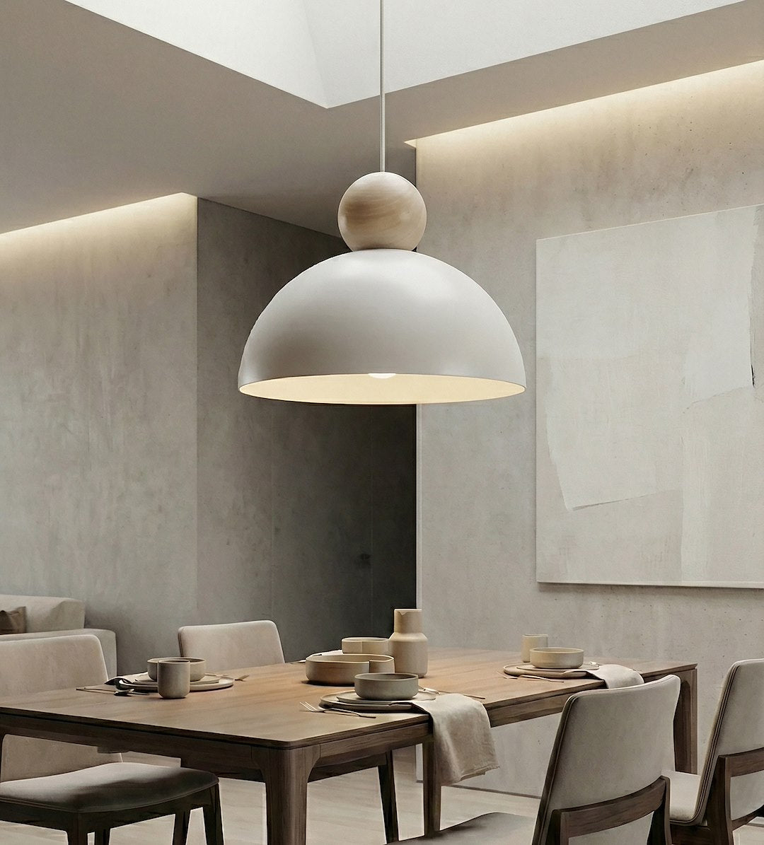 Hanglamp Kaki gepoedercoat staal en hout, Scandinavisch, wit, 30 x 30 cm, 1 fitting E27, voor lage plafonds