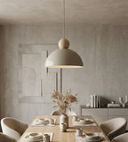 Hanglamp Kaki gepoedercoat staal en hout, Scandinavisch, beige, 1 lichtpunt, E27, verstelbare ophanging