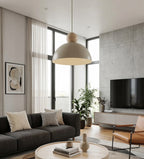 Hanglamp Kaki gepoedercoat staal en hout, Scandinavisch, beige, 1 lichtpunt, E27, verstelbare ophanging