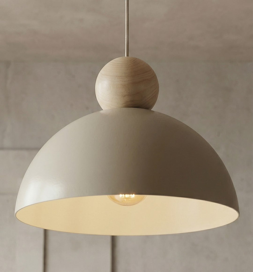 Hanglamp Kaki gepoedercoat staal en hout, Scandinavisch, beige, 1 lichtpunt, E27, verstelbare ophanging