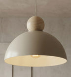 Hanglamp Kaki gepoedercoat staal en hout, Scandinavisch, beige, 1 lichtpunt, E27, verstelbare ophanging