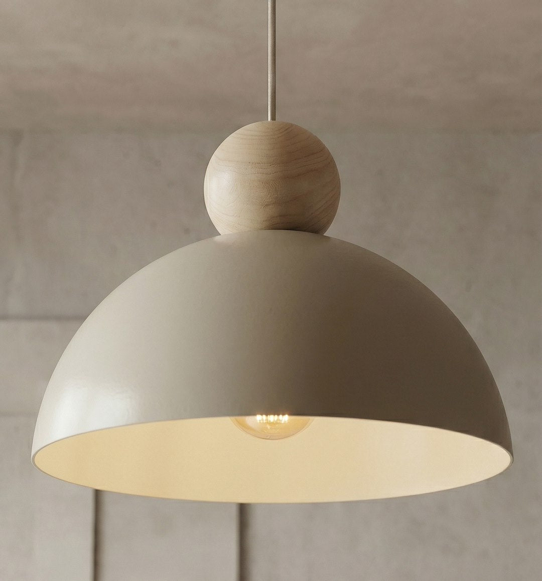 Hanglamp Kaki gepoedercoat staal en hout, Scandinavisch, beige, 1 lichtpunt, E27, verstelbare ophanging