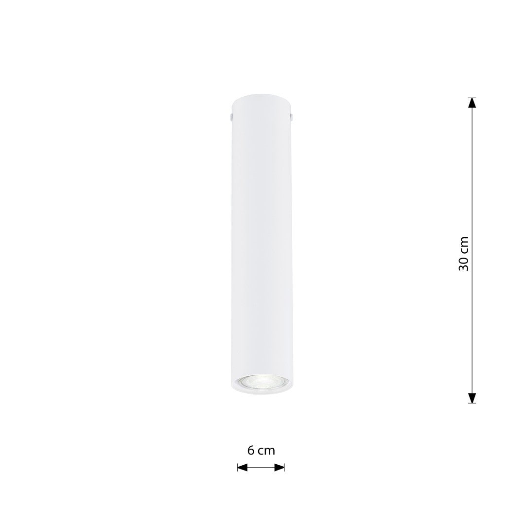 Plafondlamp gepoedercoat staal minimalistisch Tecno wit Ø 6 x 30 cm, voor woon-, slaap- en werkruimte