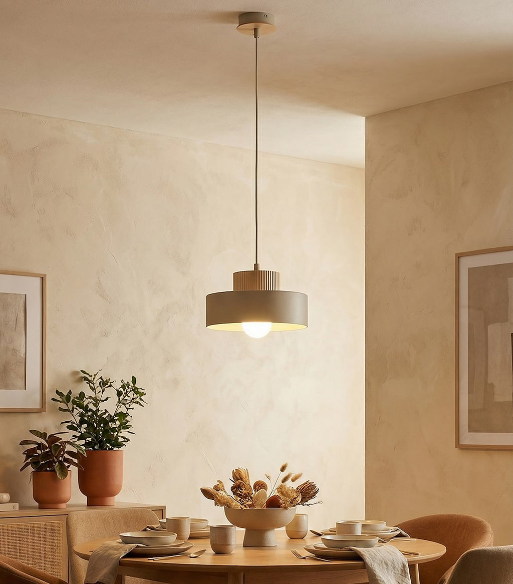Hanglamp gepoedercoat staal en hout Scandinavisch Kivi beige Ø 20 cm voor woonkamer en eetkamer