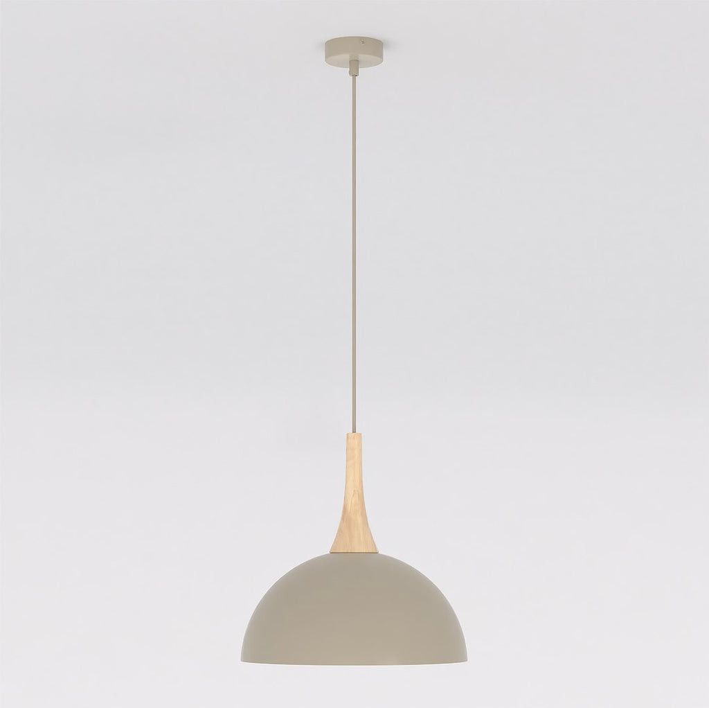 Hanglamp gepoedercoat staal en hout Scandinavisch beige Nautica 30 cm, 1 fitting, woonkamer en eetkamer