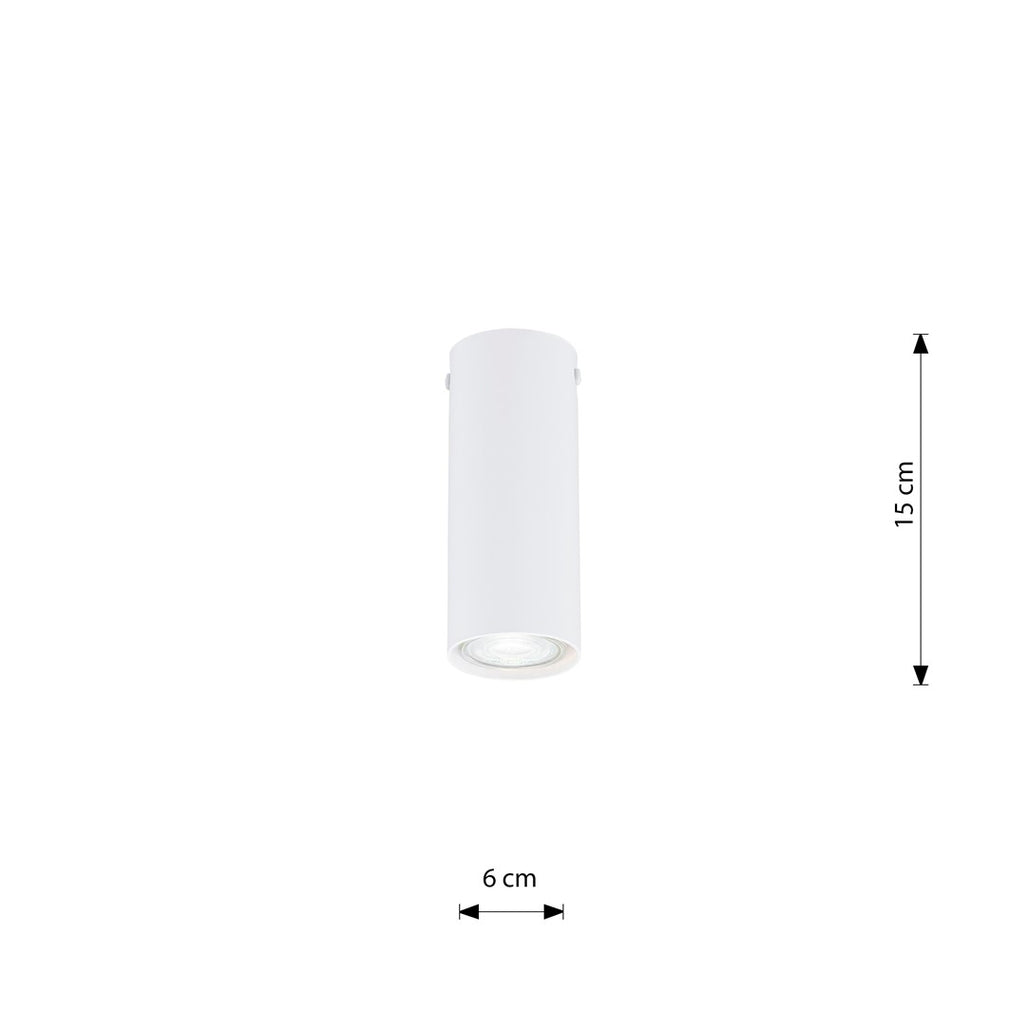 Plafondlamp gepoedercoat staal minimalistisch Tecno 1S wit, GU10-fitting, 6 x 15 cm, woonkamer, keuken en hal