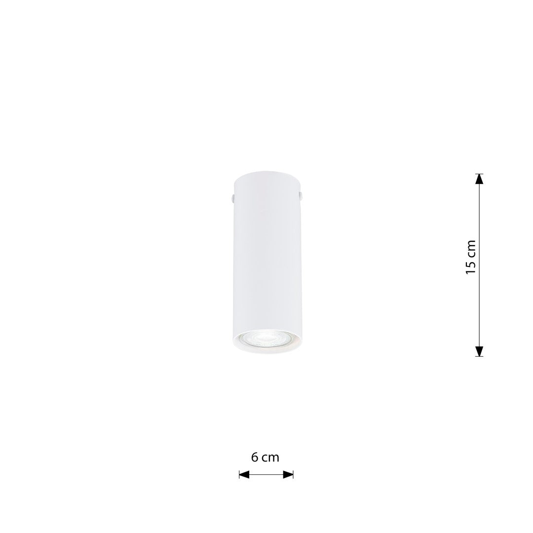 Plafondlamp gepoedercoat staal minimalistisch Tecno 1S wit, GU10-fitting, 6 x 15 cm, woonkamer, keuken en hal