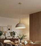 Hanglamp gepoedercoat staal en hout Scandinavisch beige Nautica 30 cm, 1 fitting, woonkamer en eetkamer