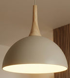 Hanglamp gepoedercoat staal en hout Scandinavisch beige Nautica 30 cm, 1 fitting, woonkamer en eetkamer
