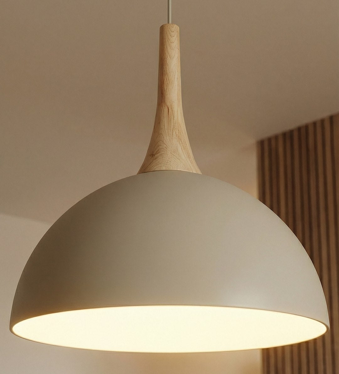 Hanglamp gepoedercoat staal en hout Scandinavisch beige Nautica 30 cm, 1 fitting, woonkamer en eetkamer