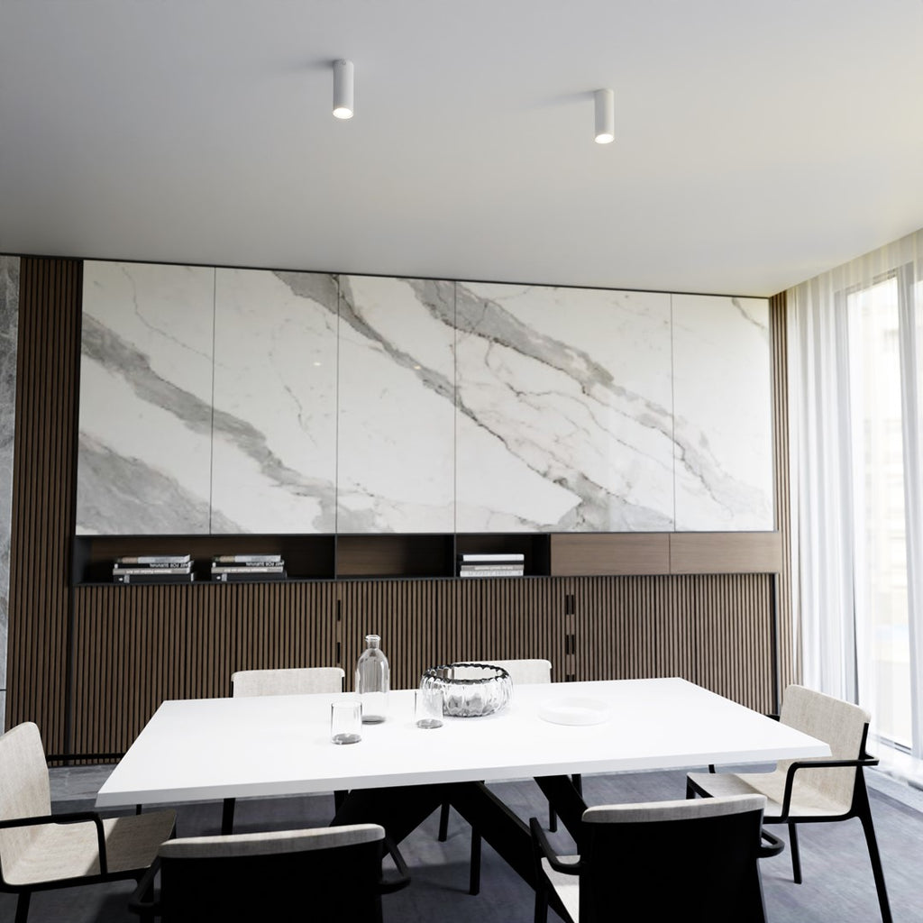 Plafondlamp gepoedercoat staal minimalistisch Tecno 1S wit, GU10-fitting, 6 x 15 cm, woonkamer, keuken en hal