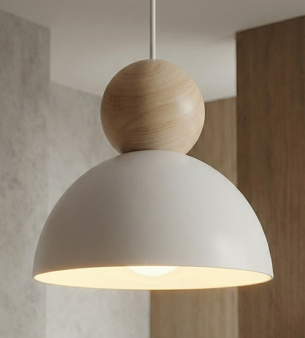 Hanglamp Kaki staal met hout Scandinavisch wit Ø 18 cm, verstelbare hoogte, 1 fitting E27