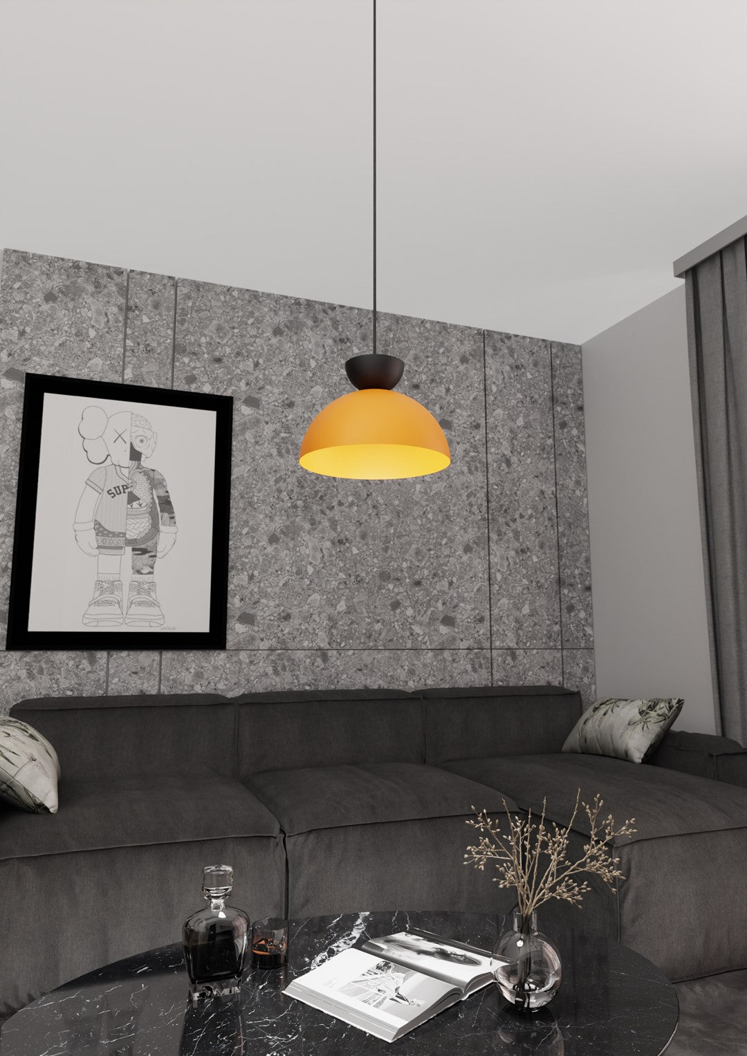 Hanglamp gepoedercoat staal Lunaro industrieel oranje met zwart Ø 30 cm, 1 lichtpunt, voor eettafel en woonkamer