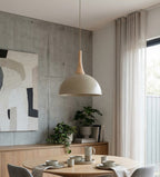 Hanglamp gepoedercoat staal en hout Scandinavisch beige Nautica 30 cm, 1 fitting, woonkamer en eetkamer