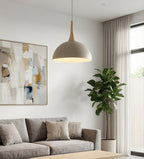 Hanglamp gepoedercoat staal en hout Scandinavisch beige Nautica 30 cm, 1 fitting, woonkamer en eetkamer