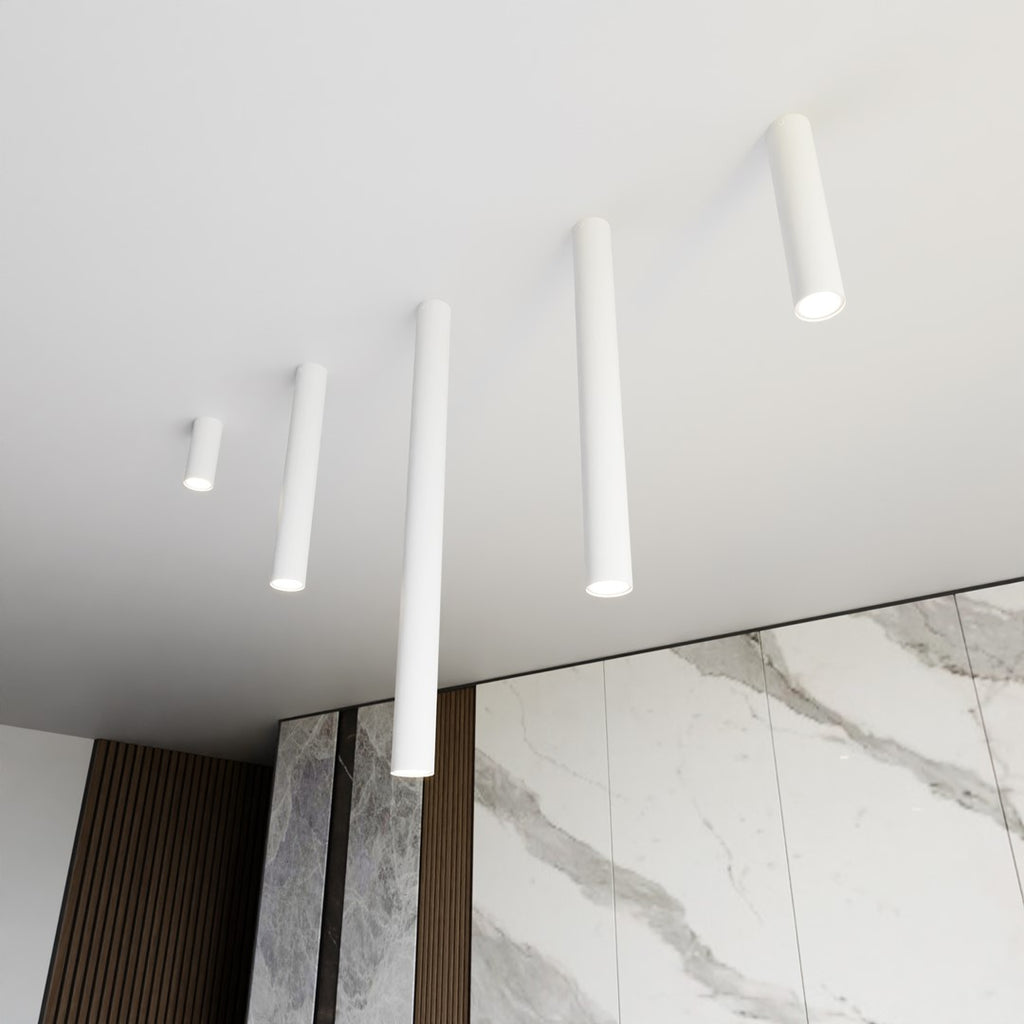 Plafondlamp gepoedercoat staal minimalistisch Tecno 1S wit, GU10-fitting, 6 x 15 cm, woonkamer, keuken en hal