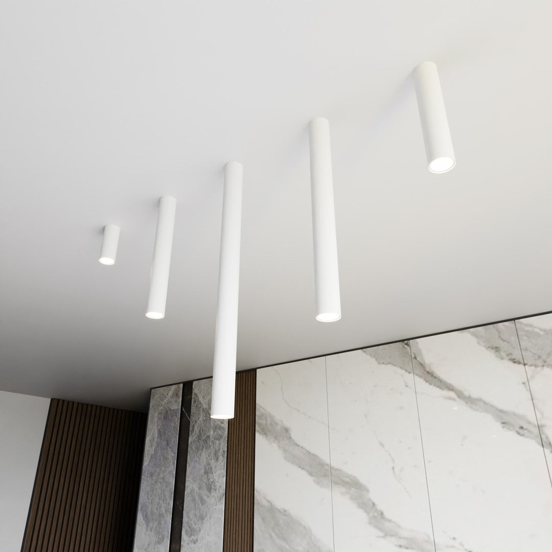 Plafondlamp gepoedercoat staal minimalistisch Tecno 1S wit, GU10-fitting, 6 x 15 cm, woonkamer, keuken en hal