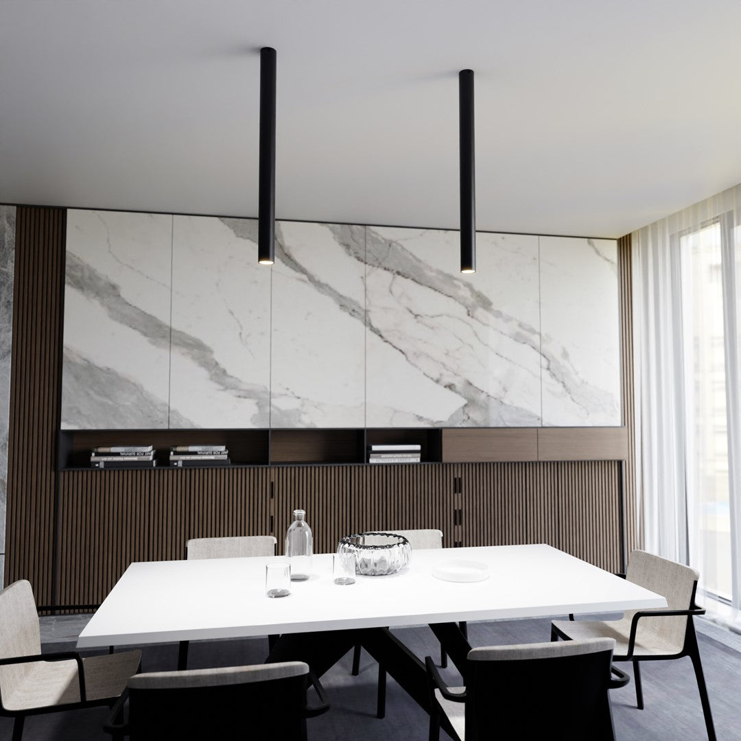 Plafondlamp gepoedercoat staal Tecno, minimalistisch, zwart, Ø 6 x 80 cm, 1 fitting, voor woonkamer en gang