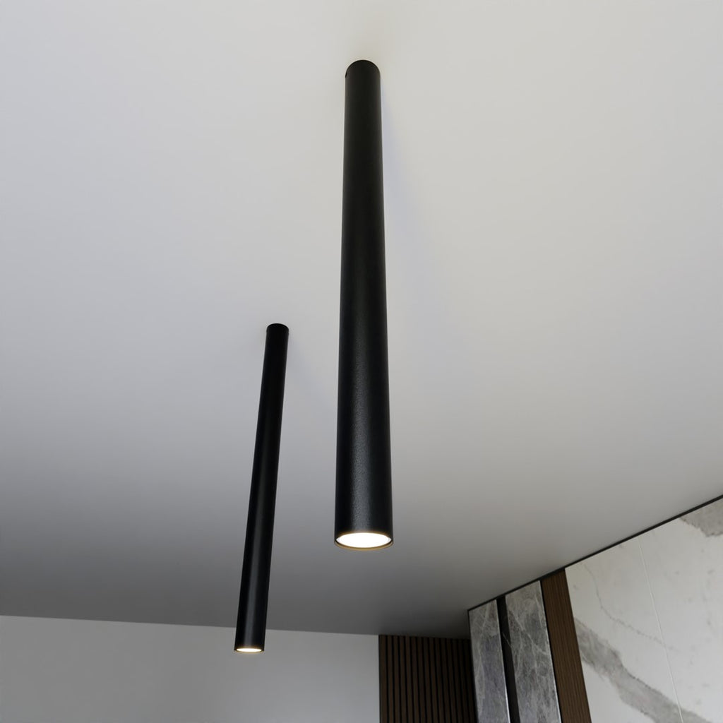 Plafondlamp gepoedercoat staal Tecno, minimalistisch, zwart, Ø 6 x 80 cm, 1 fitting, voor woonkamer en gang