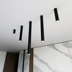 Plafondlamp gepoedercoat staal Tecno, minimalistisch, zwart, Ø 6 x 80 cm, 1 fitting, voor woonkamer en gang
