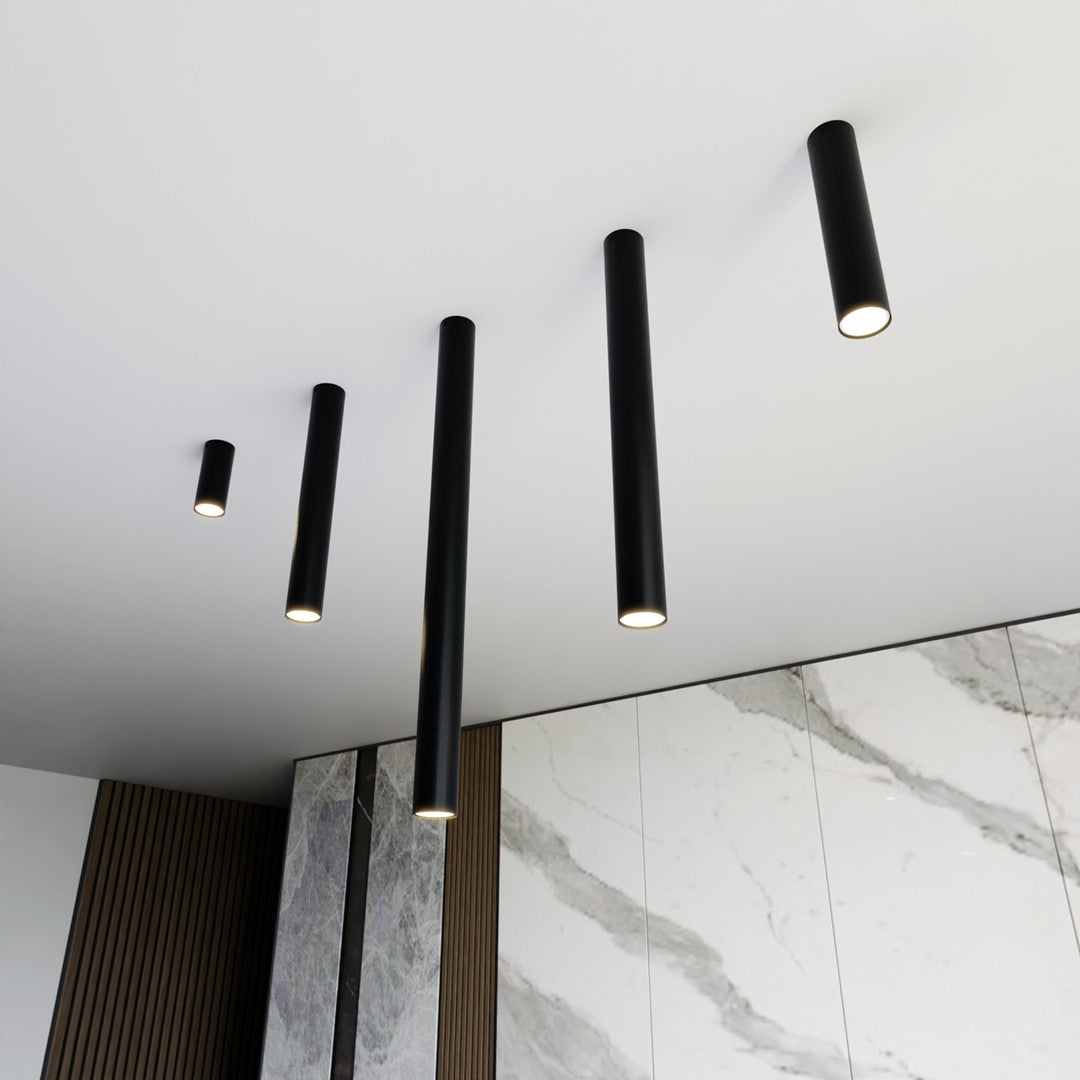 Plafondlamp gepoedercoat staal Tecno, minimalistisch, zwart, Ø 6 x 80 cm, 1 fitting, voor woonkamer en gang