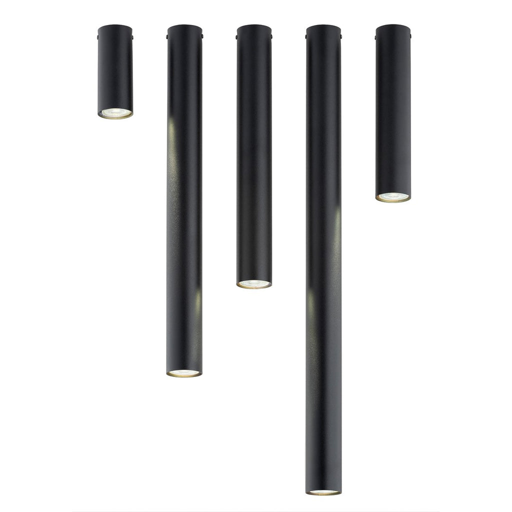 Plafondlamp gepoedercoat staal Tecno, minimalistisch, zwart, Ø 6 x 80 cm, 1 fitting, voor woonkamer en gang