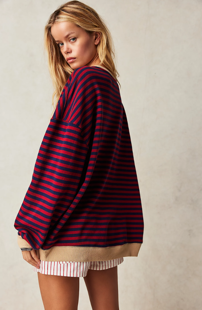Damen Oversize Streifenpullover – Moderner Freizeitlook, Bequemer Style für Alltag & Freizeit