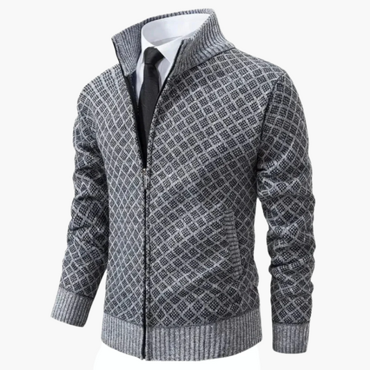 Herren Strickjacke mit Reißverschluss – Elegante Business & Freizeit Jacke im modernen Musterstil