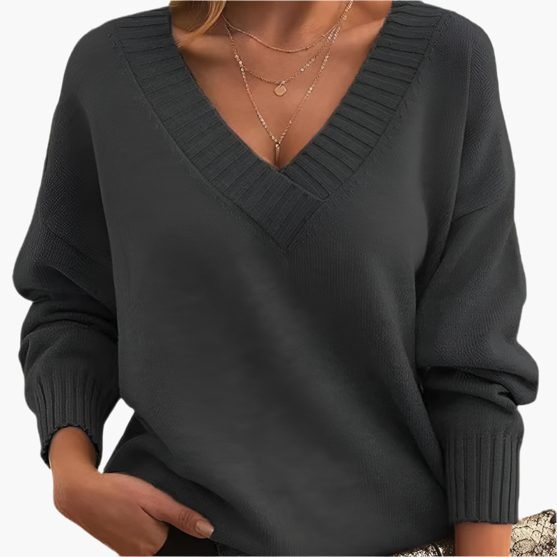 Damen Pullover mit V-Ausschnitt – Eleganter Strickpullover für Büro, Freizeit & Winter
