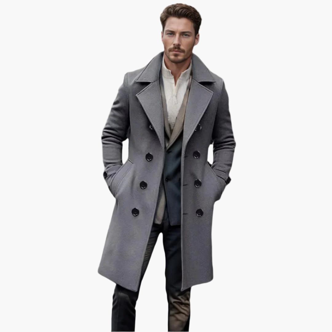 Men's Elegant Business & Leisure Long Coat – Double-Breasted, Modern Design, Stylish Appearance