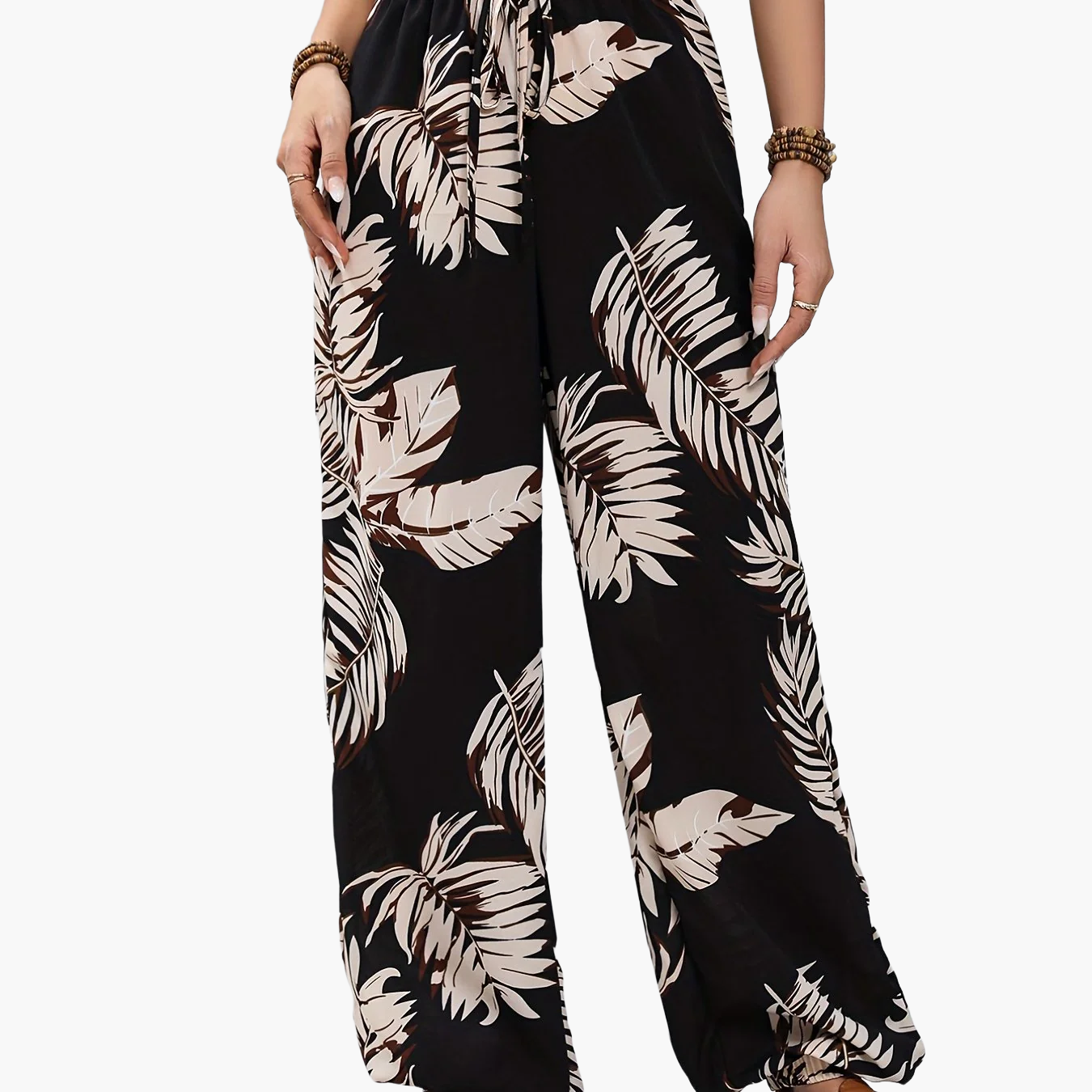 Women's Jogging Pants in Tropical Vacation Style with Plant Pattern – Perfect for Spring and Summer