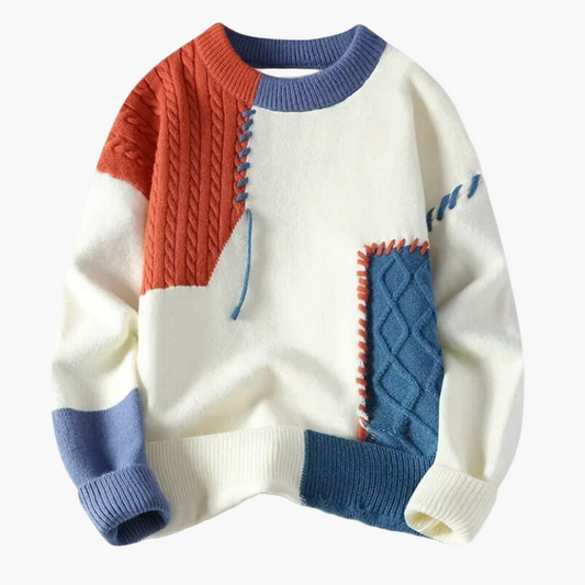 Herren Patchwork Strickpullover – Moderner Freizeitpulli mit einzigartigem Style für Alltag und besondere Anlässe