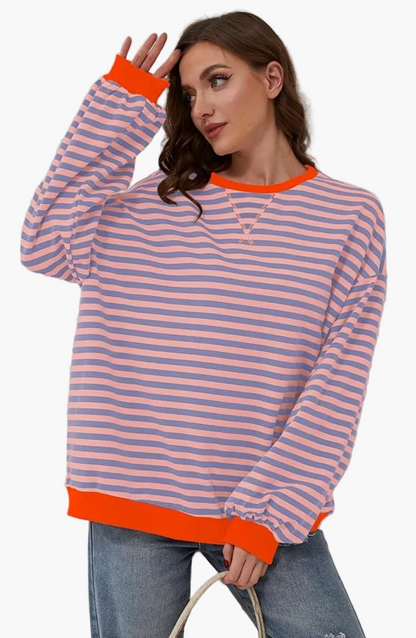 Damen Oversize Streifenpullover – Moderner Freizeitlook, Bequemer Style für Alltag & Freizeit