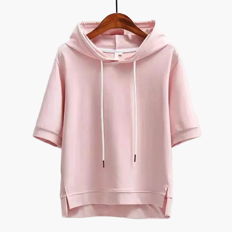 Women's Short-Sleeve Hooded Sweatshirt Street Style – Casual Hooded Pullover for Everyday and Leisure