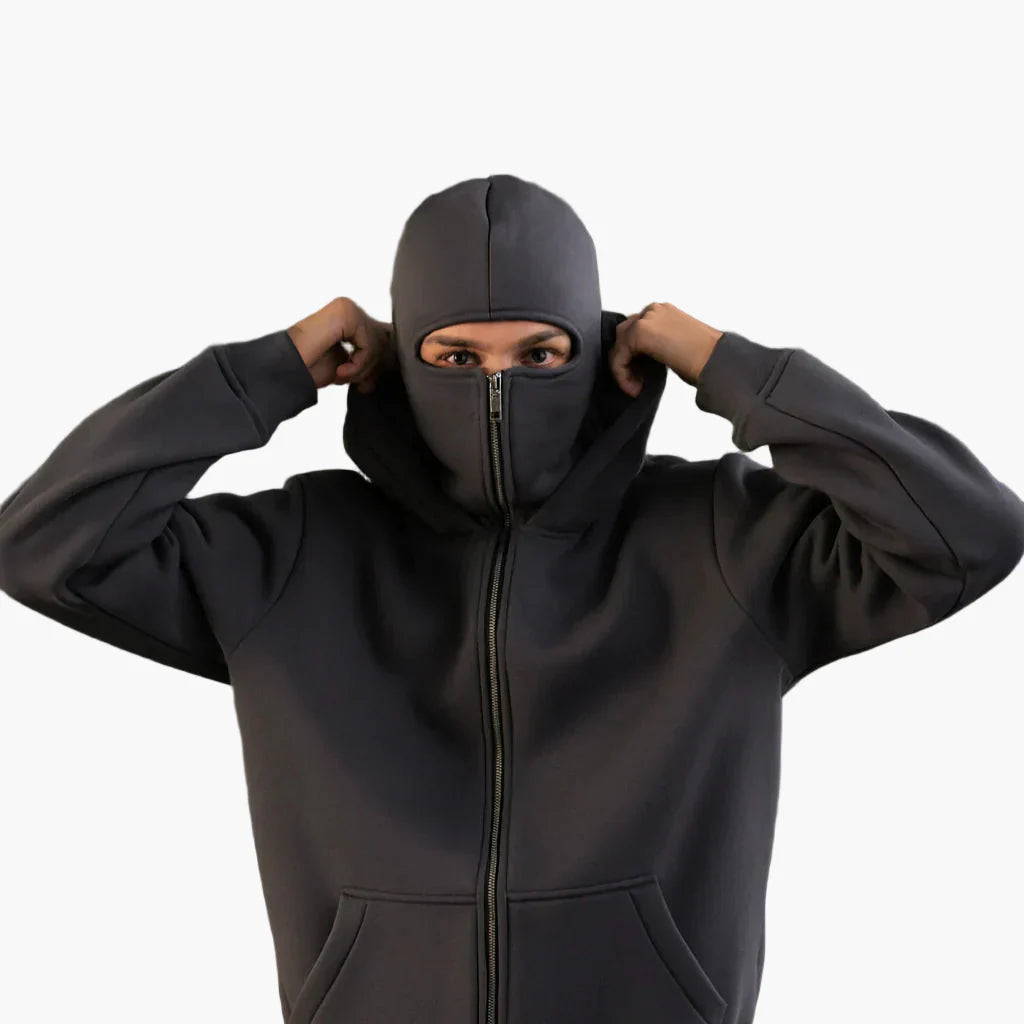 Unisex Urban Tech Zip Hoodie with integrated balaclava – Streetwear for everyday & outdoor