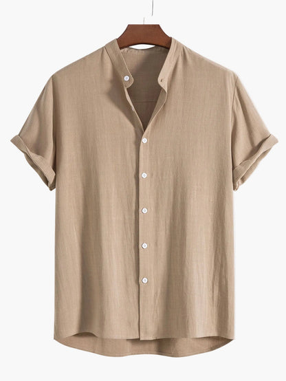 Men's Short-Sleeve Casual Shirt with Stand-Up Collar – Modern Summer Shirt for Everyday and Vacation