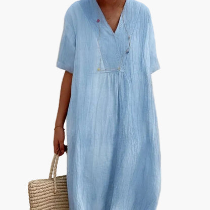 Damen Sommerkleid Locker Elegant V-Ausschnitt Freizeitkleid für Alltag und Urlaub