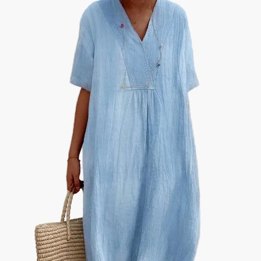 Damen Sommerkleid Locker Elegant V-Ausschnitt Freizeitkleid für Alltag und Urlaub