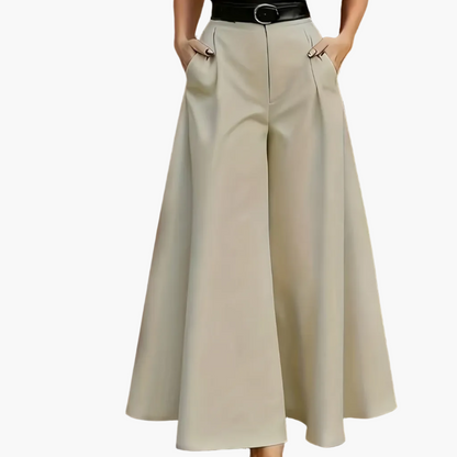 Women's Elegant Wide High-Waist Palazzo Pants with Belt for Office and Leisure