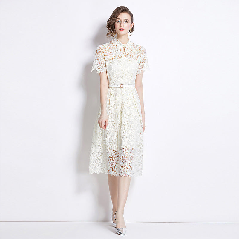Women's Elegant Lace Dress Midi Festive Fit & Flare Cocktail Wedding