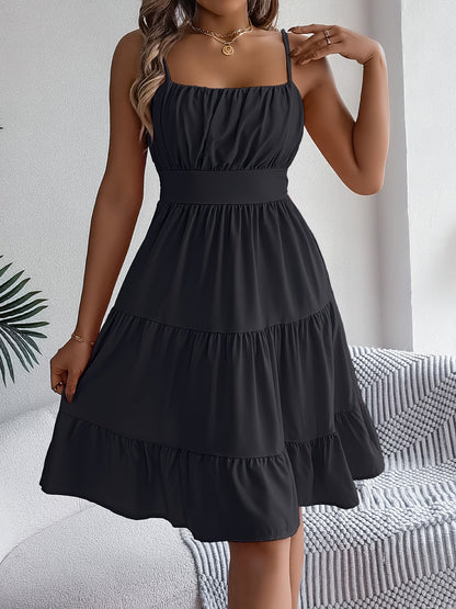 Women's summer dress with spaghetti straps and ruffles – Perfect for vacation and leisure